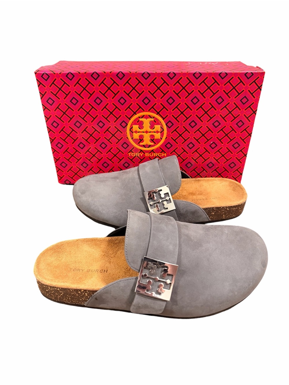 Tory Burch Mellow Mule Charcoal Gray/Silver Suede Slip-On Clogs NWT 7 - Picture 6 of 6